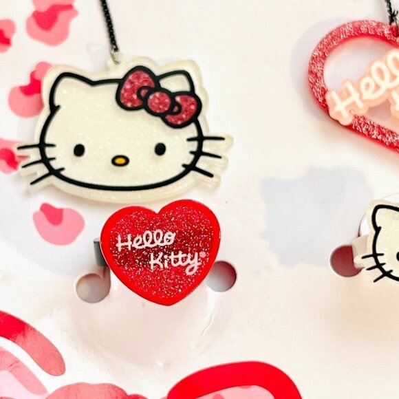 HELLO Kitty Girls Bow Dangle Earrings + Rings Set - Picture 4 of 8